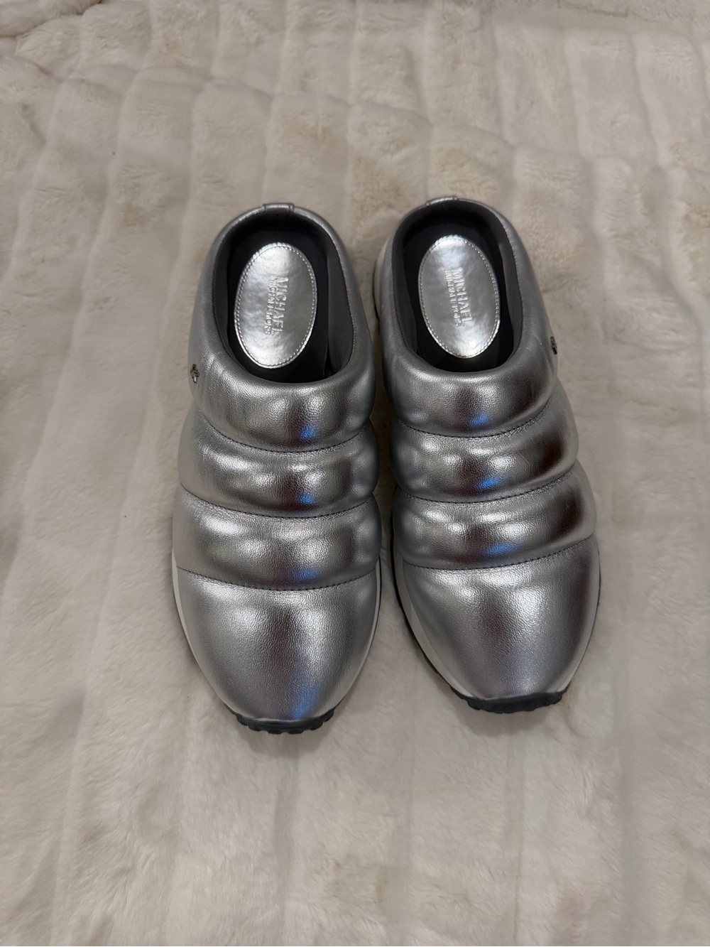 Michael Kors Metallic Silver Quilted Slip-On Sneakers